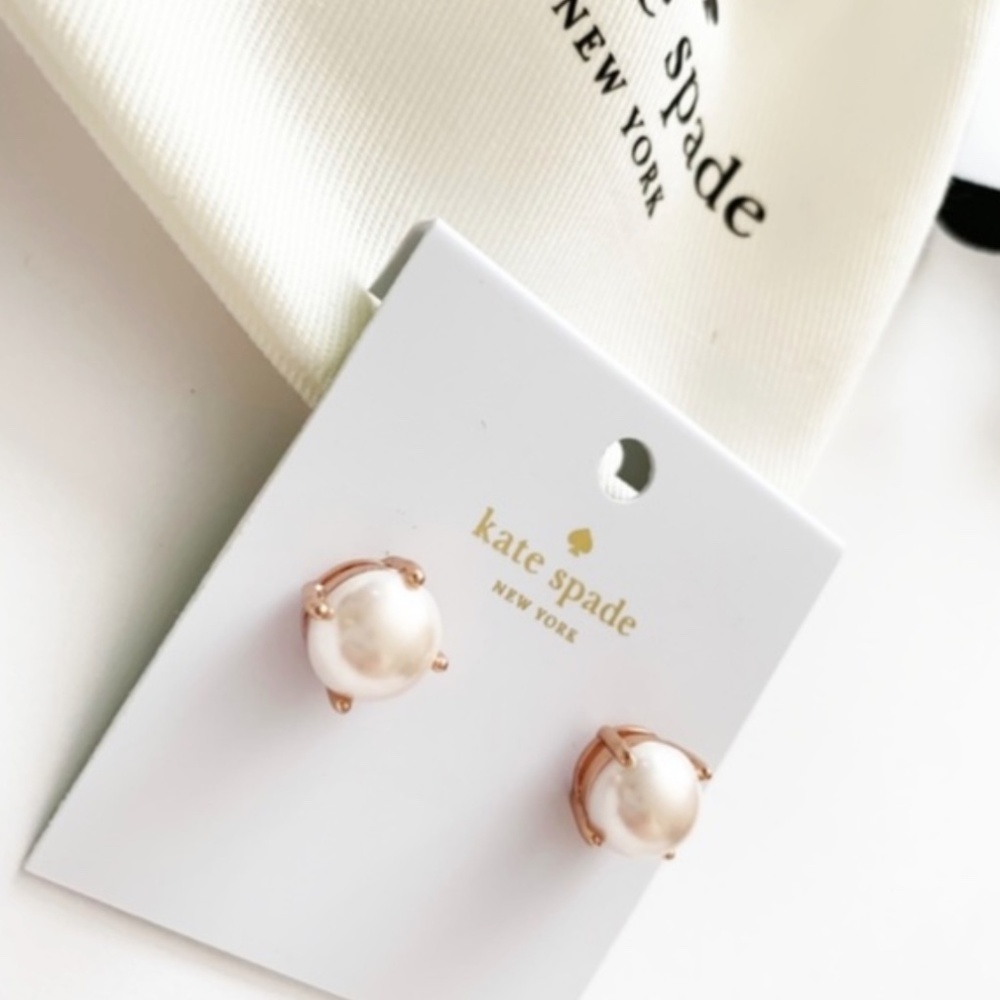 kate spade rose gold pearl studs. - Picture 3 of 5
